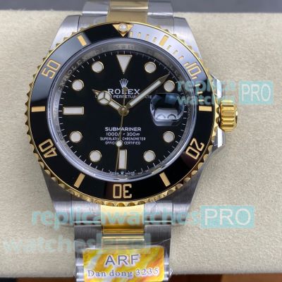 ARF Rolex Submariner Super Copy Two-Tone Gold Black Face 1:1 Swiss 3235 Watch 